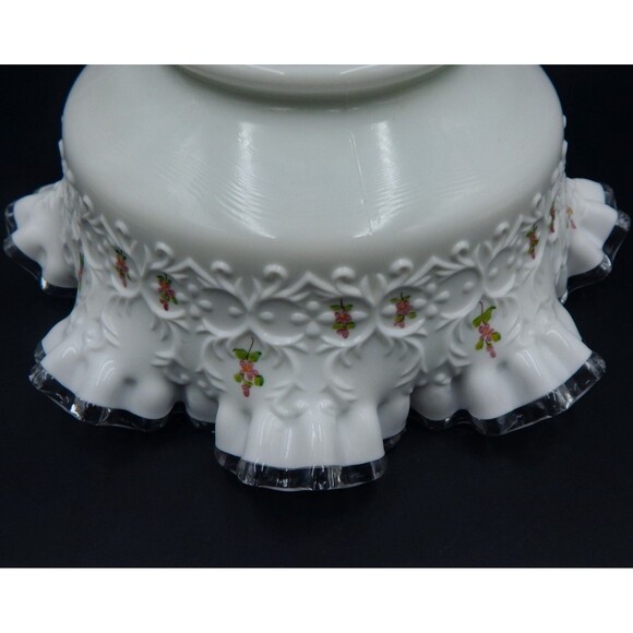 Fenton Silver Crest Spanish Lace Bowl Violets In The Snow 10 Inch Console - Picture 9 of 12